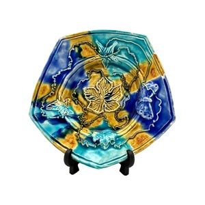 Studio Pottery Pentagon Majolica Decorative Plate Blue & Yellow